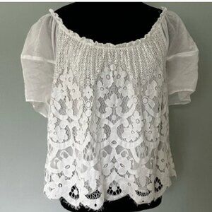 Moulinette Soeurs Anthropologie Messina White Gauze Lace Top Blouse Medium